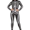 Metallic Silver Skeleton Costume For Adults