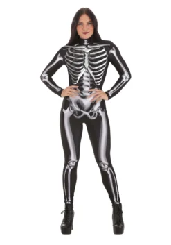Metallic Silver Skeleton Costume For Adults