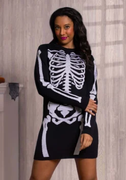 Loose Fit Skeleton Sweater Dress For Women