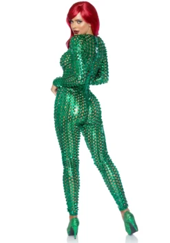 LEG AVENUE Green Laser Cut Metallic Catsuit Costume For Women -Forplay Shop green laser cut metallic catsuit costume alt 4