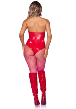 LEG AVENUE Red Vinyl Boned Bodysuit Costume For Women -Forplay Shop red vinyl boned bodysuit costume alt 3