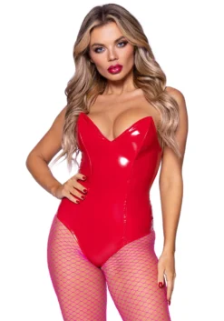 LEG AVENUE Red Vinyl Boned Bodysuit Costume For Women -Forplay Shop red vinyl boned bodysuit costume alt 4