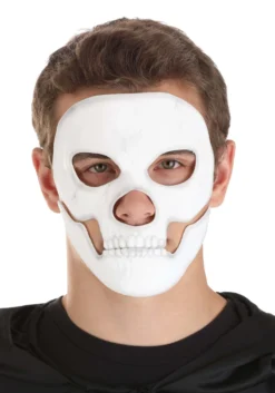 Self-Adhering Skeleton Costume Mask With Separate Jaw Piece